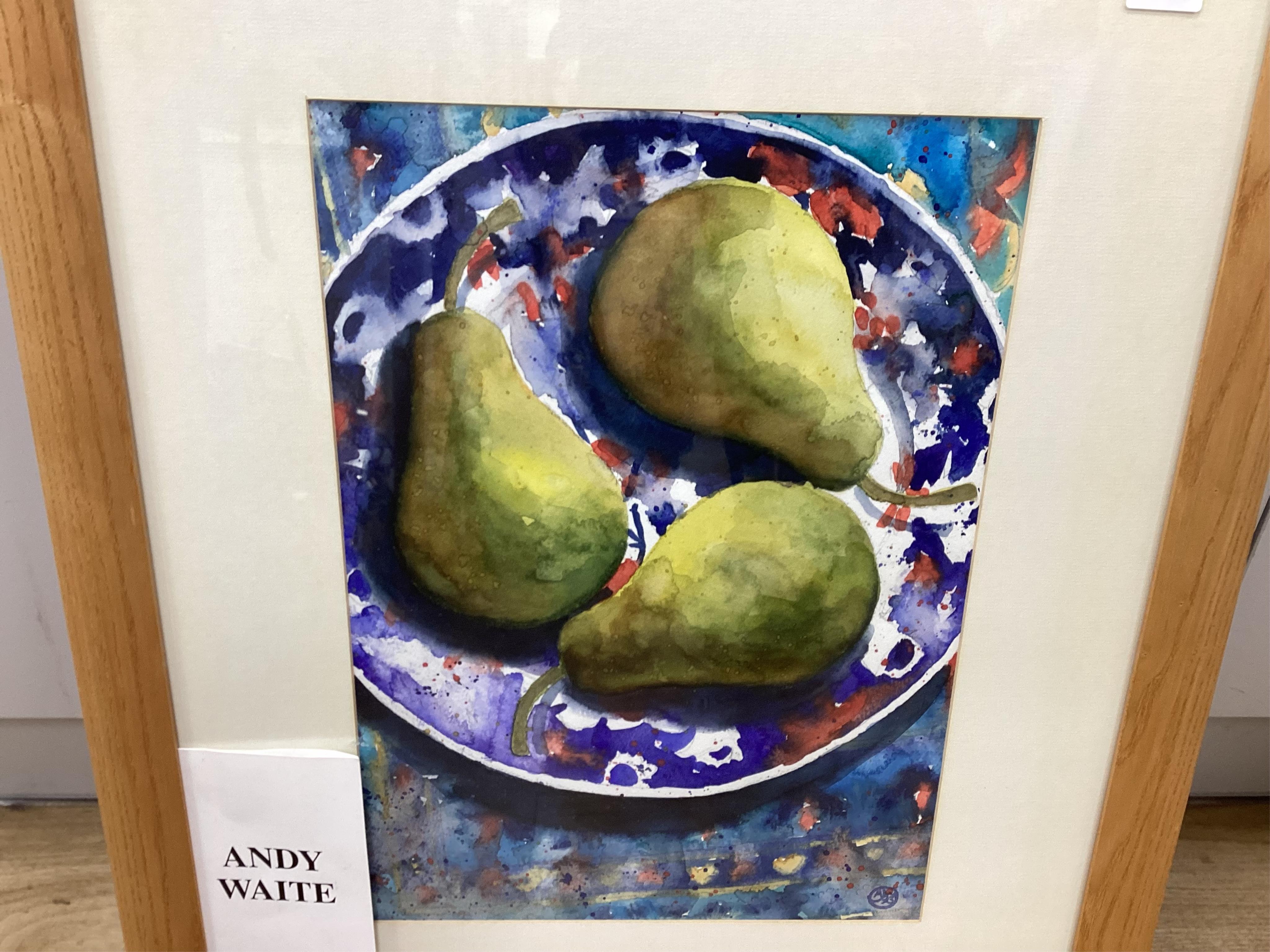 Andy Waite (contemporary), Still life of pears, monogrammed, watercolour, 42 x 29cm